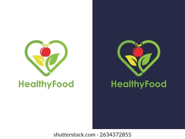 healthy apple vector logo design with combination of love sign with green leaf, logo for healthy diet food, healthy apple fruit lover logo for human	