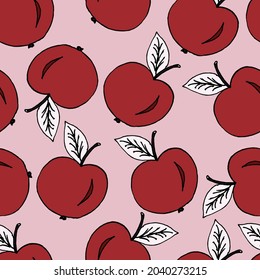 Healthy apples background. Vector seamless apples vector pink background.