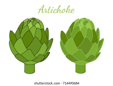 Healthy artichoke, organic farm product. Green vegetable, made in cartoon flat style. Vector illustration