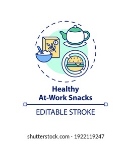 Healthy at-work snacks concept icon. Workplace wellness example idea thin line illustration. Decreasing hunger. Oats and high-fibre muesli. Vector isolated outline RGB color drawing. Editable stroke