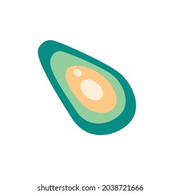 Vocado saludable con un hueso grande, ilustración vectorial. Para el diseño de menús, productos impresos. Aislado sobre un fondo blanco.  