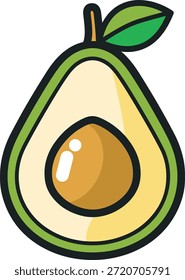 Gesunde Avocado-Slice-Cartoon, einfacher Vektor, Frucht-Symbol, Lebensmittel-Illustration, Bio-Lebensmittel, Pflanze auf weißem Hintergrund, flaches Design.