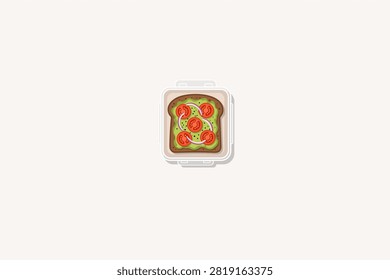 Healthy Avocado Toast with Sliced Cherry Tomatoes and Red Onion in Lunch Box Vector Illustration