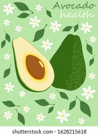 healthy avocado, vector illustration, pattern
