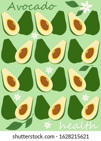 healthy avocado, vector illustration, pattern