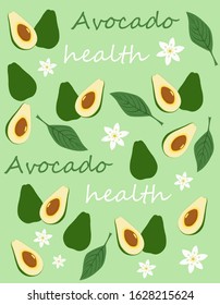 healthy avocado, vector illustration, pattern