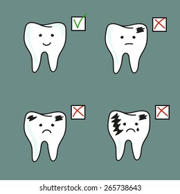 healthy and bad teeth. Vector illustration. 