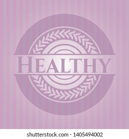 Healthy badge with pink background. Vector Illustration. Detailed.