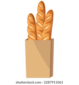 Healthy baguettes bread in paper bag icon isolated