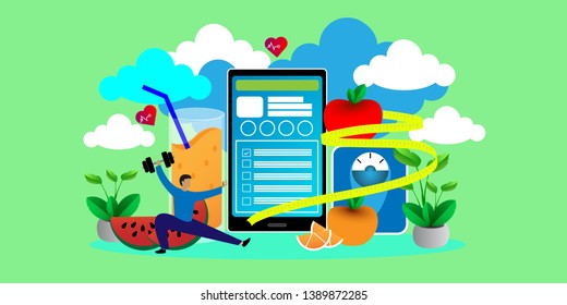 Healthy Balanced Diet Program Monitoring Mobile App Concept Vector Illustration, can use for, landing page, template, ui, web, mobile app, poster, banner, flyer.