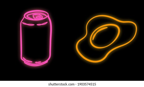 Healthy balanced eating neon light icons set. High vitamin and omega 3 food. Glowing signs. Shrimp and crab claw seafood. No soft drinks sign. Egg, vegetables, fish vector isolated illustrations