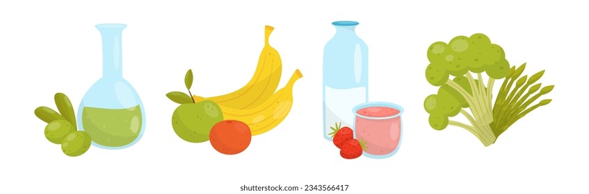 Healthy Balanced Food and Nutrition with Macronutrients Vector Set