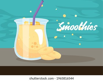 Healthy and bananas smoothie glass jar