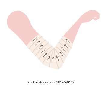 Healthy bandage for hand elbow recovery flat vector illustration on white background