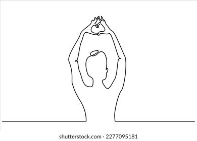 healthy beautiful young fit woman doing love heart sign fingers hands line art