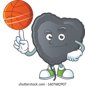 a Healthy black love balloon cartoon character playing basketball