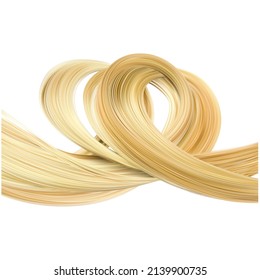 Healthy blond female hair in the form of a loop. Vector 3d realistic illustration isolated on white background.