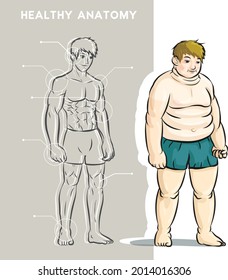 healthy body anatomy graph with fat man info cartoon vector