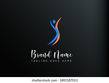 Diseño de logotipo corporal saludable. Ilustración vectorial de una persona abstracta saltando en un estilo de ajuste. Plantilla moderna de icono de línea de diseño de logotipo