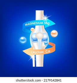 Healthy bone with a circular arrow around. Magnesium and Calcium. Vitamins minerals logo products template design. Medical food supplement concepts. 3D Realistic Vector EPS10.