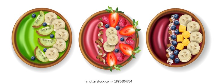 Healthy bowls breakfast vector realistic