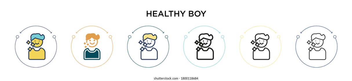 Healthy boy icon in filled, thin line, outline and stroke style. Vector illustration of two colored and black healthy boy vector icons designs can be used for mobile, ui, web
