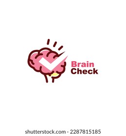 healthy brain anatomy logo vector icon illustration with check mark