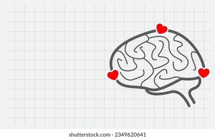 Healthy Brain. Depicted with brain outline and love symbol with heart.