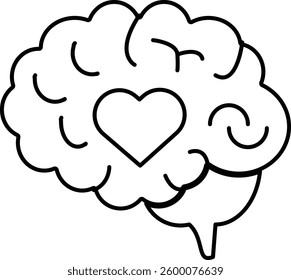 Healthy Brain with Heart Icon with Transparent Background – Mental Health Awareness, Emotional Intelligence, Cognitive Wellness, Self-Care Concept, Vector Design