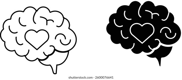 Healthy Brain with Heart Icon with Transparent Background – Mental Health Awareness, Emotional Intelligence, Cognitive Wellness, Self-Care Concept, Vector Design