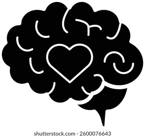 Healthy Brain with Heart Icon with Transparent Background – Mental Health Awareness, Emotional Intelligence, Cognitive Wellness, Self-Care Concept, Vector Design