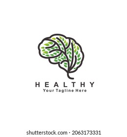 Healthy brain and leaf logo with modern concept