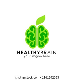 Healthy Brain Logo Design. Green Brain Vector Icon