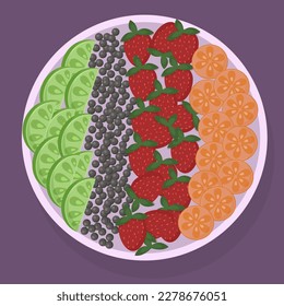 Healthy Brazilian food. Acai bowl with nuts and different fruits.