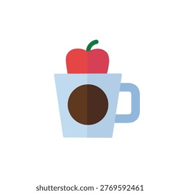 Healthy Breakfast Apple and Coffee Mug Flat Icon Design