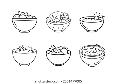healthy breakfast bowl icon vector line art illustration bowl outline design