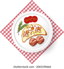 Healthy breakfast with bruschetta illustration