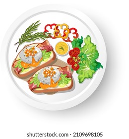 Healthy breakfast with bruschetta illustration