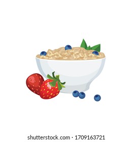Healthy Breakfast. Classical Menu with Muesli, Oatmeal, Smoothie, Orange juice, Fruits, Vegetables and Berries. Vector Illustration.