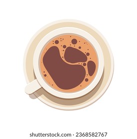 Healthy breakfast cup with coffee concept. Hot drink and tea top view, beverage. Aroma and espresso. Poster or banner. Cartoon flat vector illustration isolated on white background