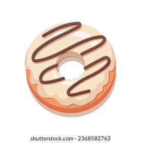 Healthy breakfast donut in glaze concept. Sweet product and homemade bakery. Dessert and delicacy. Sticker for social networks. Cartoon flat vector illustration isolated on white background