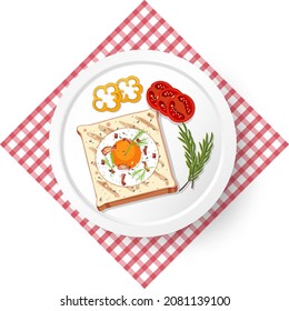 Healthy breakfast with egg bread toast  illustration