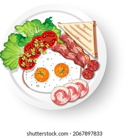 Healthy breakfast with egg and meat and bread illustration
