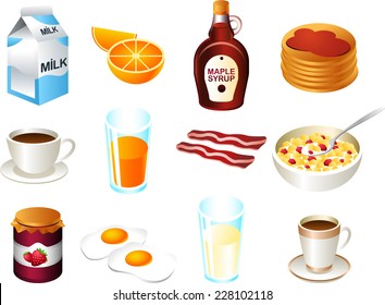 Healthy breakfast food icon set