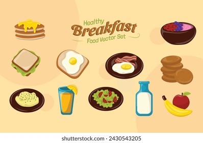 Conjunto de vectores de ilustración de alimentos de desayuno saludable