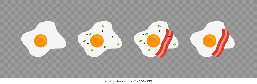 Gesundes Frühstück mit frittierten Eiern und Speck, Vektorgrafik. Gefriereier und Speck für die Frühstücksgrafik