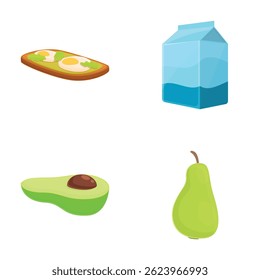 Healthy breakfast icons set cartoon vector. Fresh morning food and drink. Food, nutrition