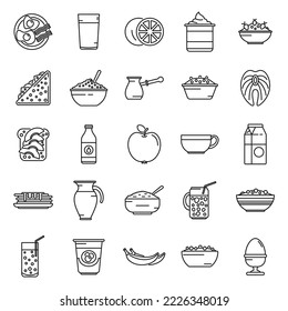 Healthy breakfast icons set outline vector. Protein food. Bread eating