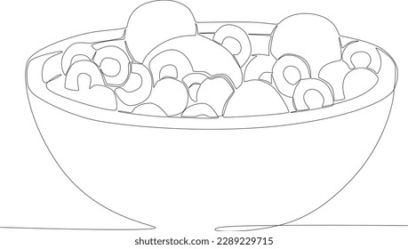 Healthy breakfast menu bowl of cereal. Breakfast one-line drawing