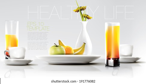 Healthy breakfast set. Healthy lifestyle concept. Editable vector graphic. 